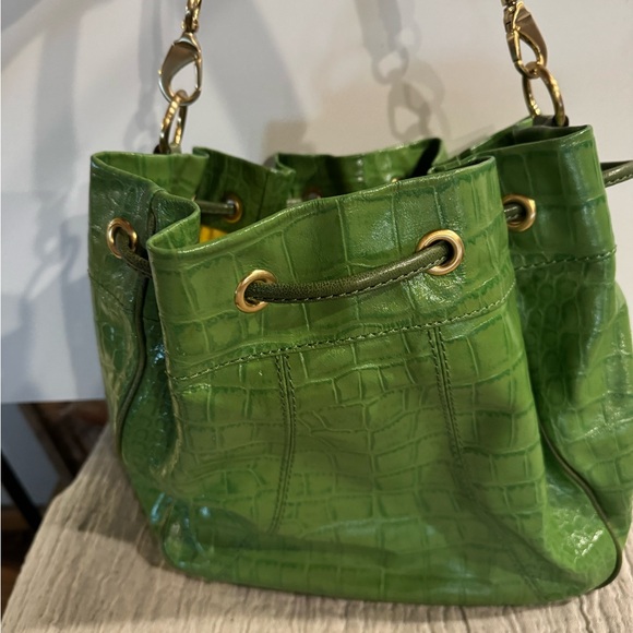 Antonio Melani Green Crocodile-Embossed Leather Bucket Bag